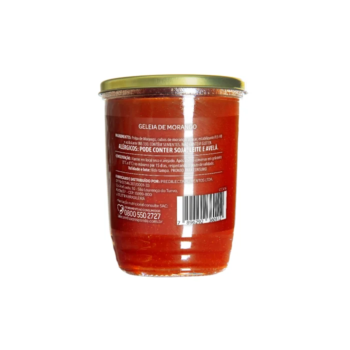 Imagem geleia de morango Predilecta pote de vidro 230G verso